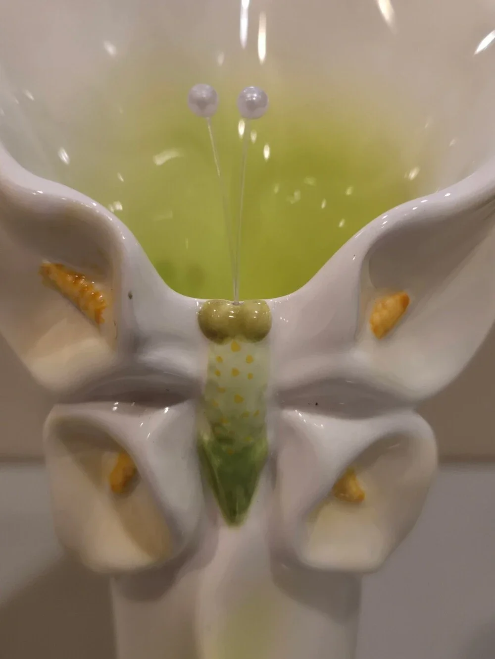 White and Lime Green Calla Lily Porcelain Bud Vase